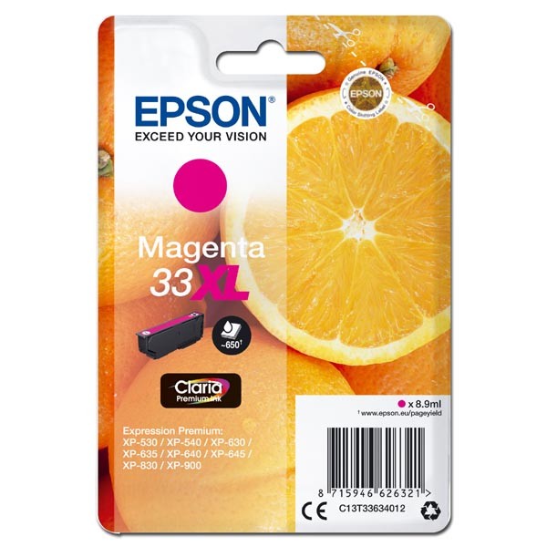 E-shop Epson originál ink C13T33634012, T33XL, magenta, 8,9ml, Epson Expression Home a Premium XP-530,630,635,830, purpurová