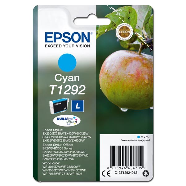 E-shop Epson originál ink C13T12924012, T1292, cyan, 485str., 7ml, Epson Stylus SX420W, 425W, Stylus Office BX305F, 320FW, azurová