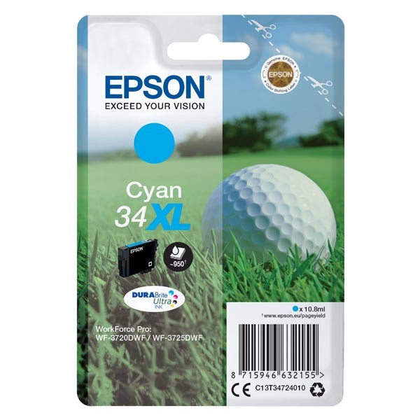 E-shop Epson originál ink C13T34724010, T347240, 34XL, cyan, 10.8ml, Epson WF-3720DWF, 3725DWF, azurová