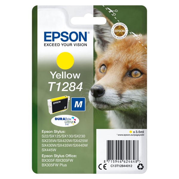E-shop Epson originál ink C13T12844022, T1284, yellow, blister, 3,5ml, Epson Stylus S22, SX125, 420W, 425W, Stylus Office BX305, žltá