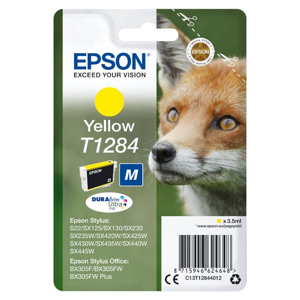 Epson originál ink C13T12844022, T1284, yellow, blister, 3,5ml, Epson Stylus S22, SX125, 420W, 425W, Stylus Office BX305, žltá