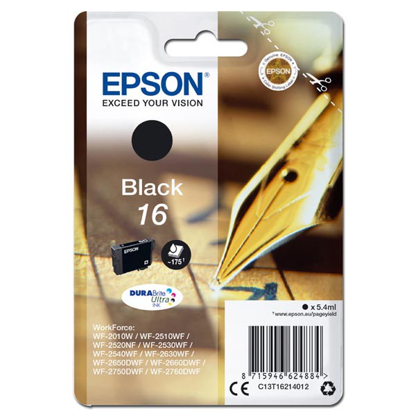 Epson originál ink C13T16214012, T162140, black, 5.4ml, Epson WorkForce WF-2540WF, WF-2530WF, WF-2520NF, WF-2010, čierna