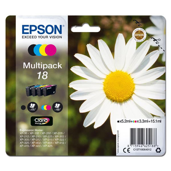 E-shop Epson originál ink C13T18064012, T180640, CMYK, 3x3,3/5,2ml, Epson Expression Home XP-102, XP-402, XP-405, XP-302