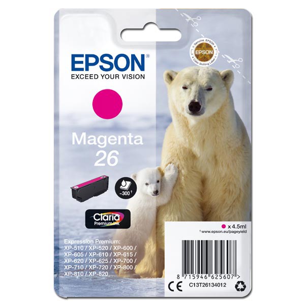 Epson originál ink C13T26134012, T261340, magenta, 4,5ml, Epson Expression Premium XP-800, XP-700, XP-600, purpurová