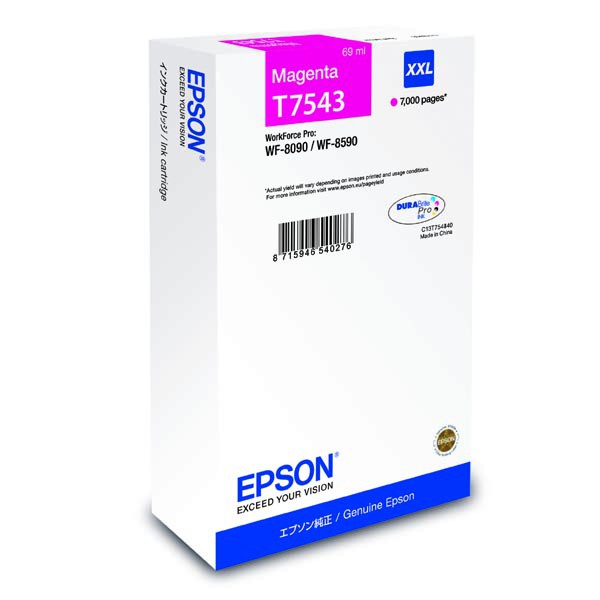 E-shop Epson originál ink C13T754340, T7543, XXL, magenta, 69ml, Epson WorkForce Pro WF-8090DW, WF-8590DWF, purpurová