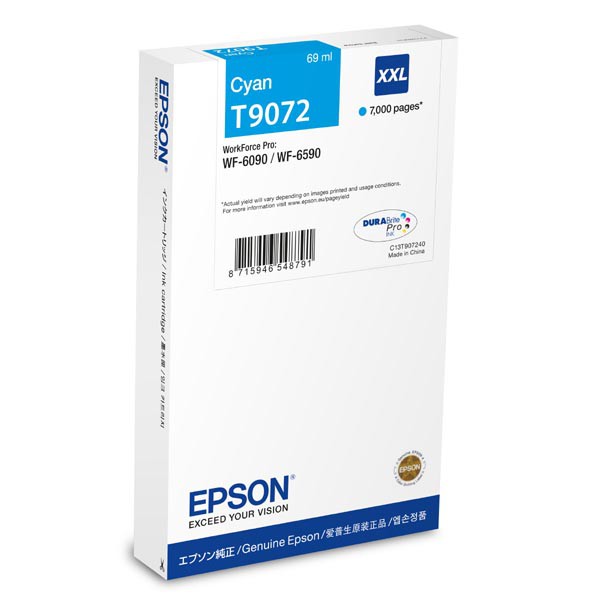 E-shop Epson originál ink C13T907240, T9072, XXL, cyan, 69ml, Epson WorkForce Pro WF-6090DW, azurová
