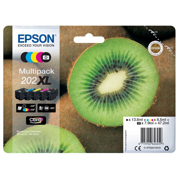 E-shop Epson originál ink C13T02G74010, 202 XL, CMYK, 1x13.8, 1x7.9ml, 3x8.5ml, Epson XP-6000, XP-6005