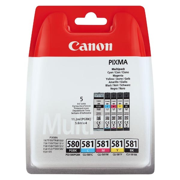 E-shop Canon originál ink PGI-580PGBK/CLI-581CMYBK Multi pack, CMYK+PGBK, 1*11.2 + 4*5.6ml, 2078C005, Canon 5-pack PIXMA TR7550, TR8550,