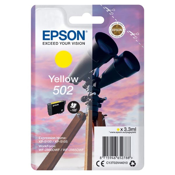 E-shop Epson originál ink C13T02V44010, 502, T02V440, yellow, 165str., 3.3ml, Epson XP-5100, XP-5105, WF-2880dwf, WF2865dwf, žltá