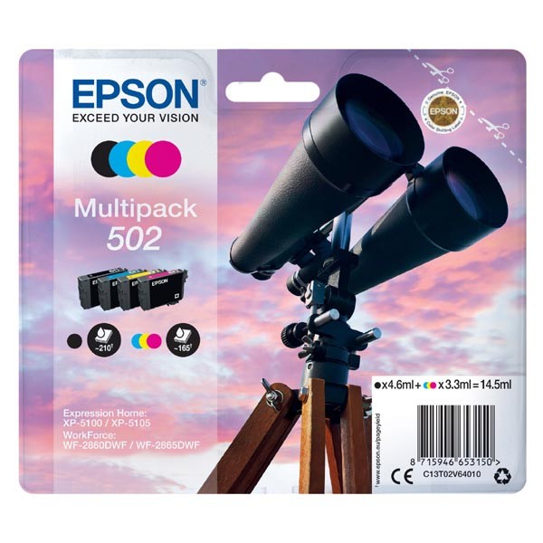 E-shop Epson originál ink C13T02V64010, 502, T02V640, CMYK, 550str., 3x3.3/4.6ml, Epson XP-5100, XP-5105, WF-2880dwf, WF2865dwf