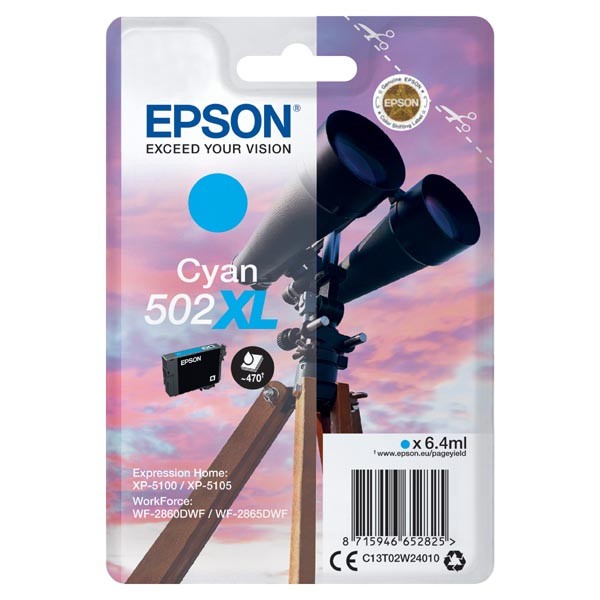 E-shop Epson originál ink C13T02W24010, 502XL, T02W240, cyan, 470str., 6.4ml, Epson XP-5100, XP-5105, WF-2880dwf, WF2865dwf, azurová