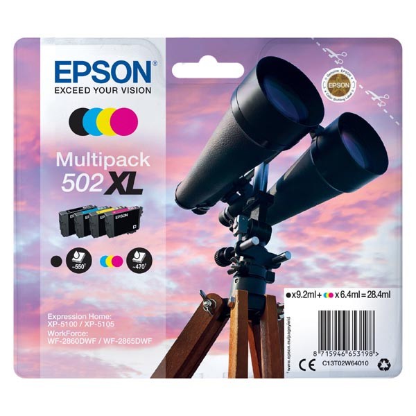 Epson originál ink C13T02W64010, 502XL, T02W640, CMYK, 3x6.4/9.2ml, Epson XP-5100, XP-5105, WF-2880dwf, WF2865dwf