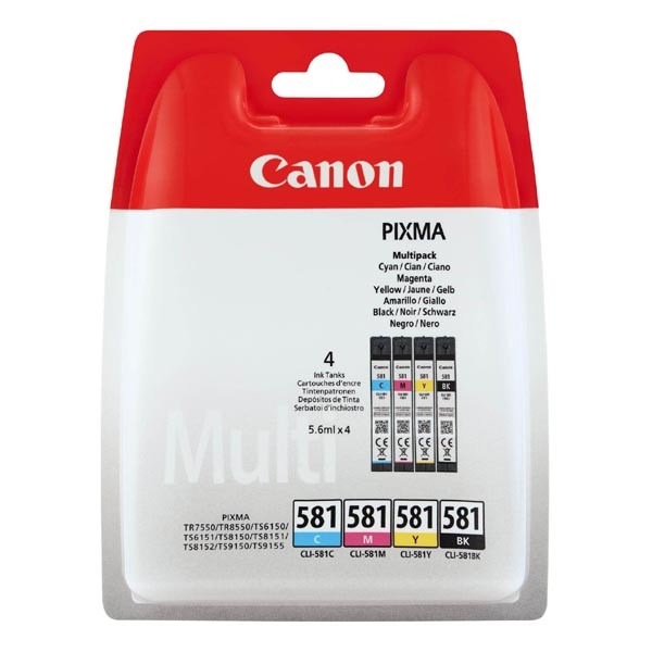 Canon originál ink CLI581 CMYK Multi Pack, CMYK, blister, 4*5,6ml, 2103C004, Canon 4-pack PIXMA TR8550,TS6150,TS6151,TS8150,TS8151