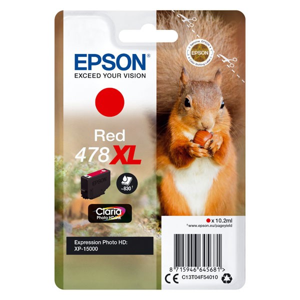 E-shop Epson originál ink C13T04F54010, 478XL, red, 10.2ml, Epson XP-15000, červená