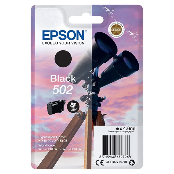 E-shop Epson originál ink C13T02V14020, T02V140, 502, black, 210str., 4.6ml, Epson XP-5100, XP-5105, WF-2880dwf, WF2865dwf, čierna