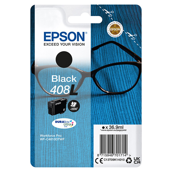 Epson originál ink C13T09K14010, T09K140, 408L, black, 36.9ml, Epson WF-C4810DTWF, čierna