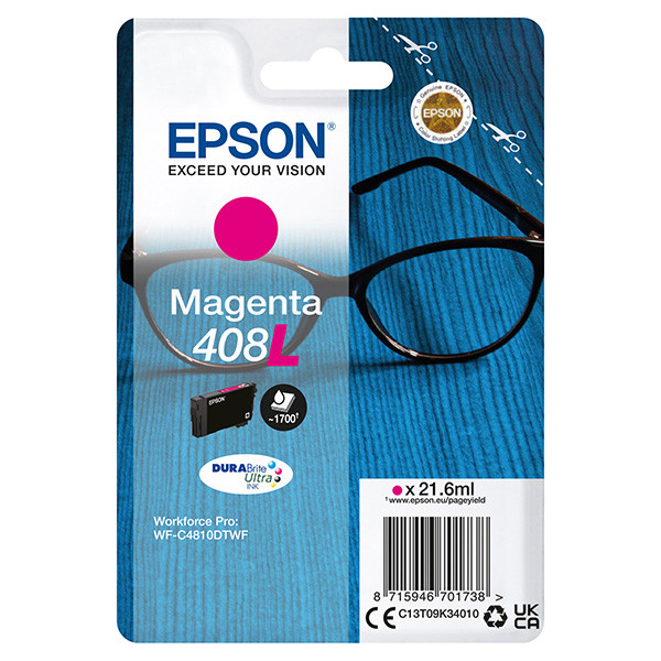 E-shop Epson originál ink C13T09K34010, T09K340, 408L, magenta, 21.6ml, Epson WF-C4810DTWF, purpurová