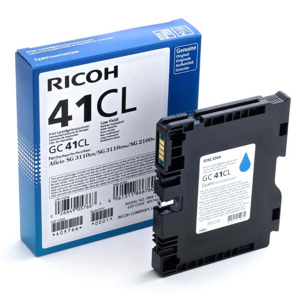 Ricoh originál gélová náplň 405766, cyan, 600str., GC41C, Ricoh AFICIO SG 2100N, azurová