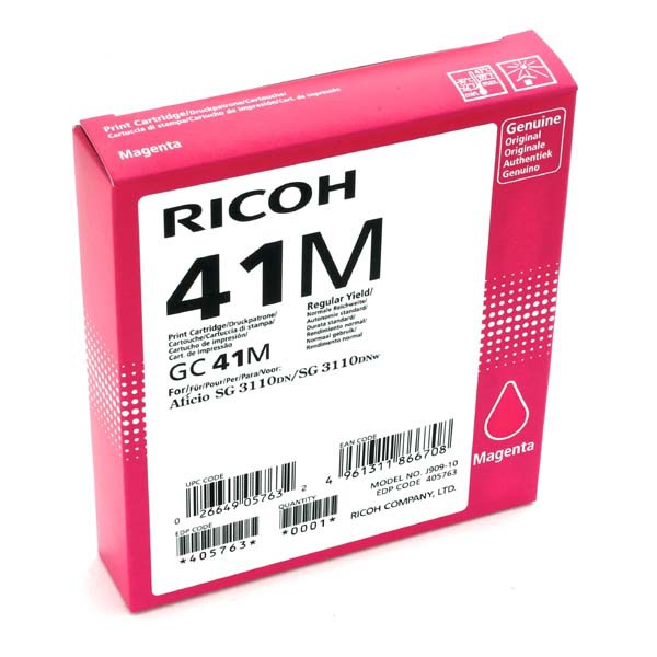 E-shop Ricoh originál gélová náplň 405763, magenta, 2200str., GC41HM, Ricoh AFICIO SG 3100, SG 3110DN, 3110DNW, purpurová