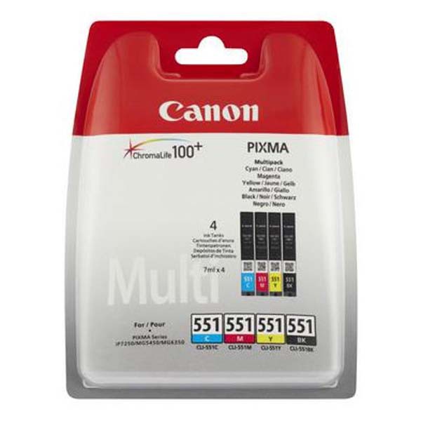 E-shop Canon originál ink CLI551, CMYK, blister s ochranou, 4x7ml, 6509B008, Canon PIXMA iP7250, MG5450, MG6350