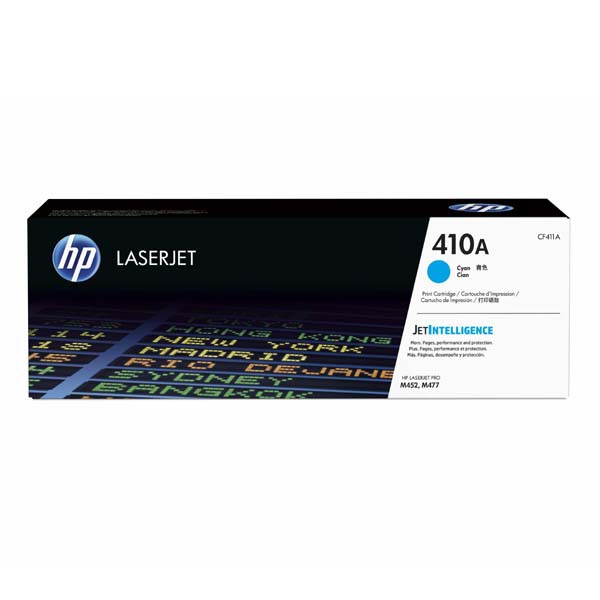 HP originál toner CF411A, cyan, 2300str., HP 410A, HP LJ Pro M452, LJ Pro MFP M477, 600g, O, azurová